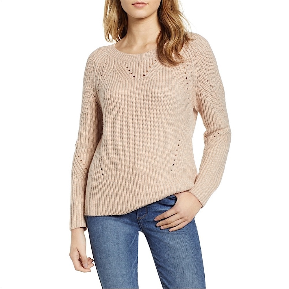 LUCKY BRAND Blush Pink Scoop Neck Pointelle Sweater